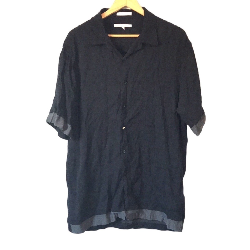 Perry Ellis linen blend colour block button down short sleeve shirt size XL